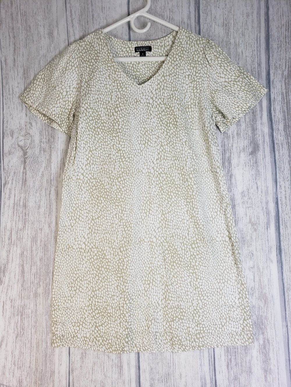 Nicole Miller taupe & white snake skin linen blend Lightweight dress Medium 1j